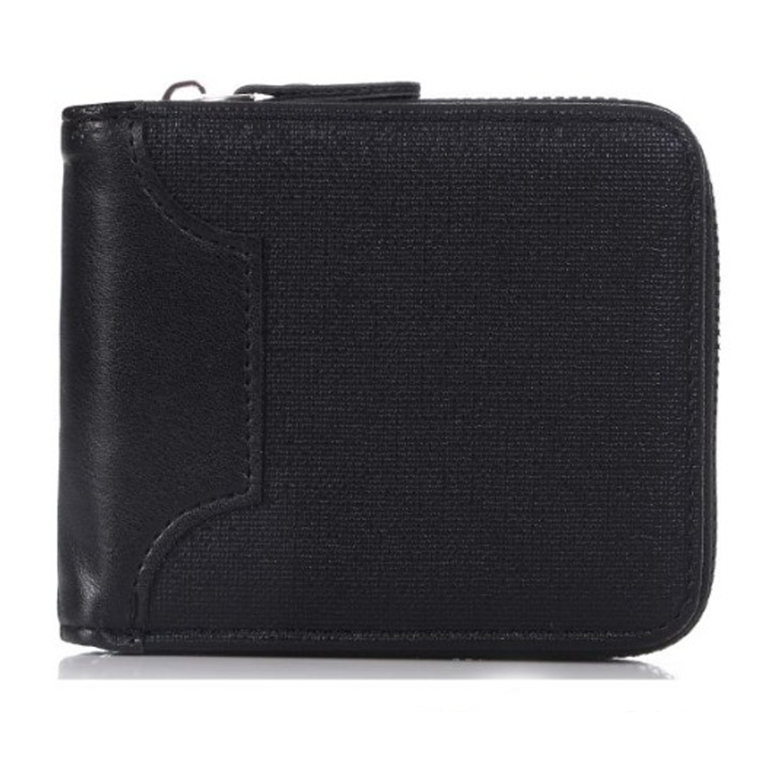 Men’s Compact Zip Wallet – Black Vegan Leather with Cash Pocket & Card Slots IM-30