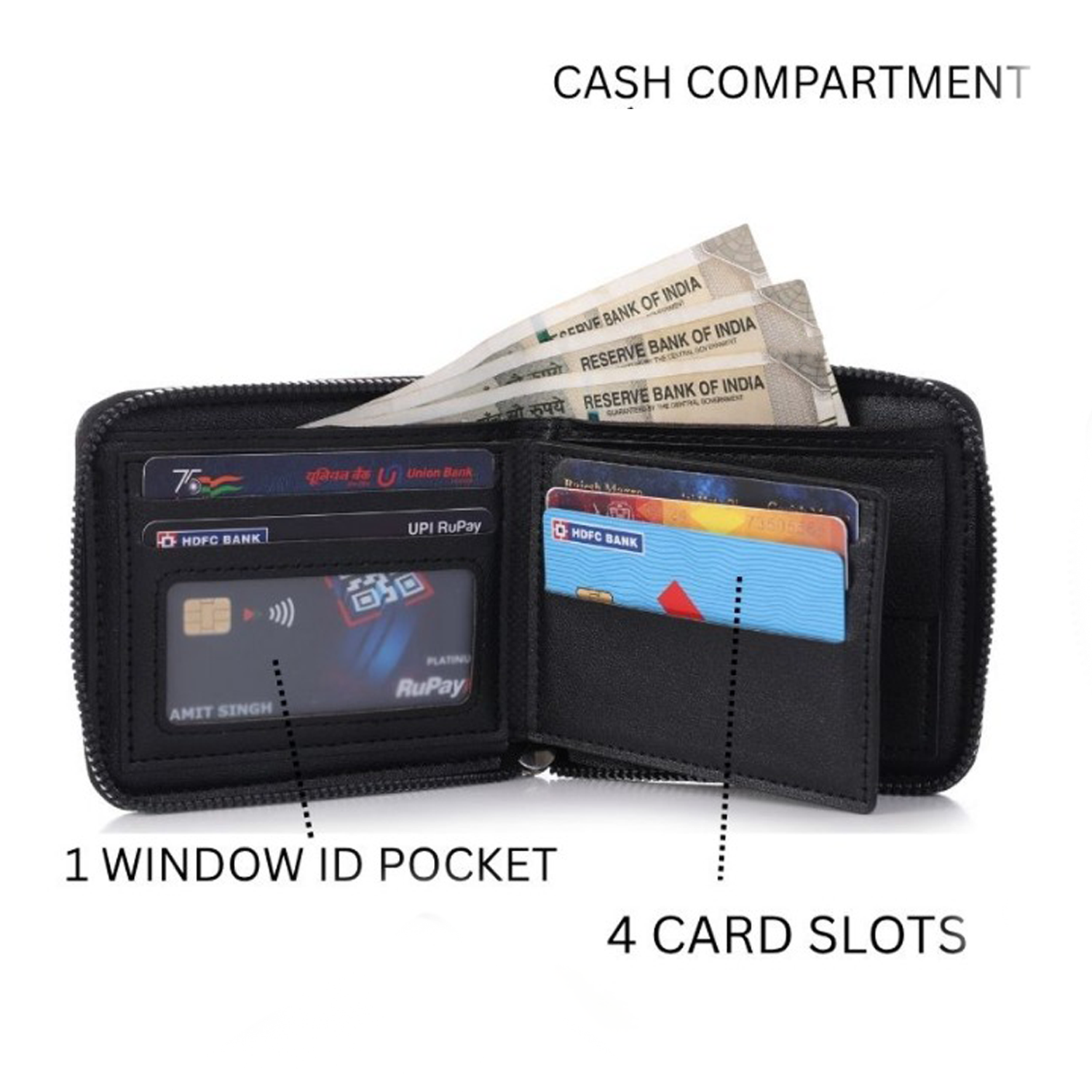 Premium Black Zip Wallet for Men – Faux Leather Slim Design IM-35