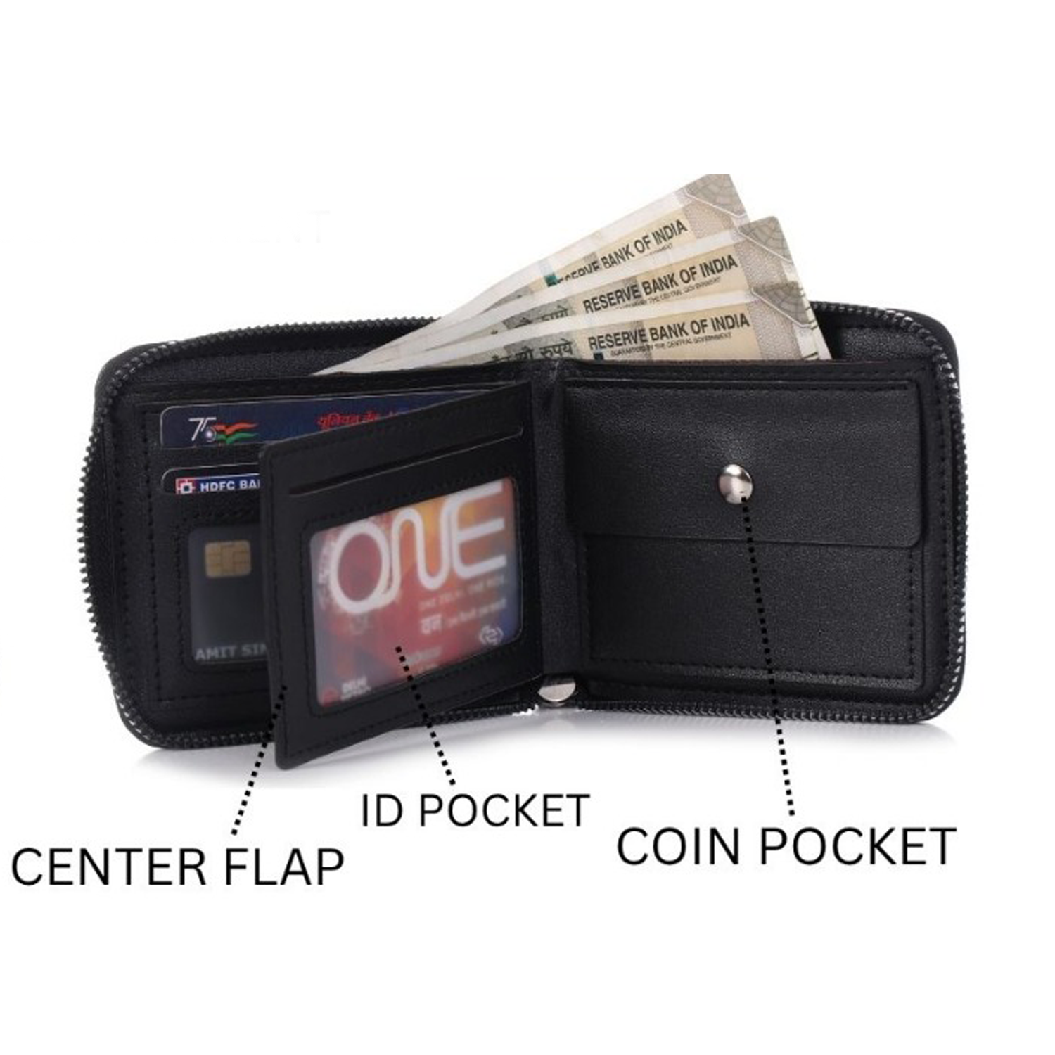 Premium Black Zip Wallet for Men – Faux Leather Slim Design IM-35