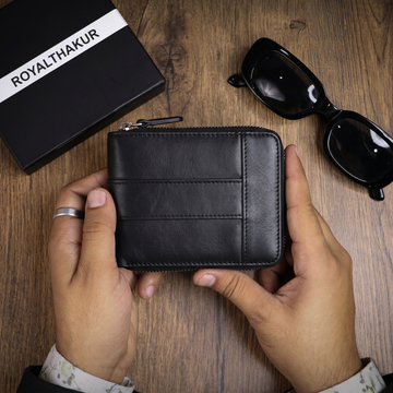 Premium Black Zip Wallet for Men – Faux Leather Slim Design IM-35