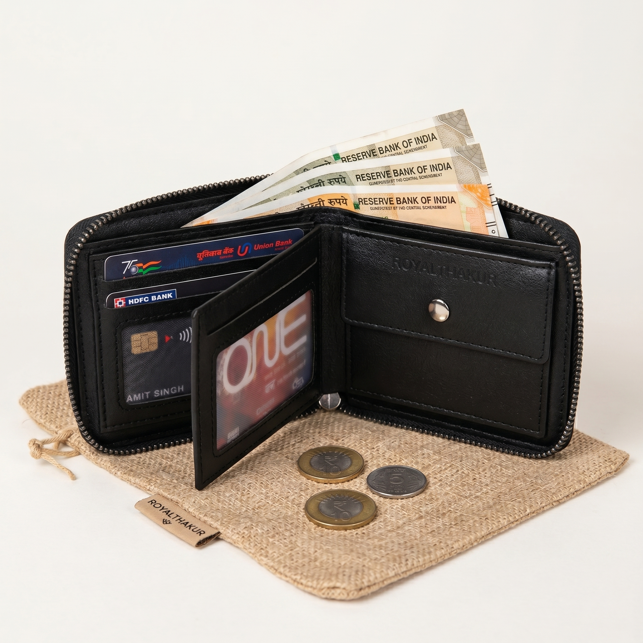 Premium Black Zip Wallet for Men – Faux Leather Slim Design IM-35