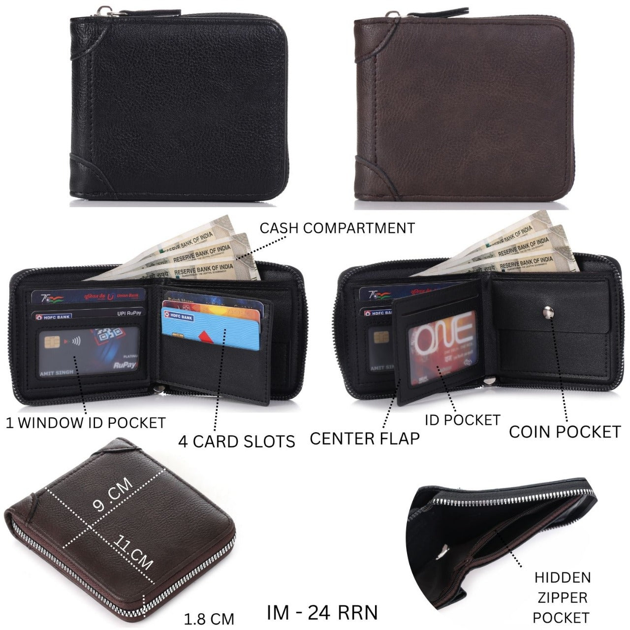 Everyday Men’s Wallet – Durable Zip Wallet with Card Slots & Cash Compartment IM-24