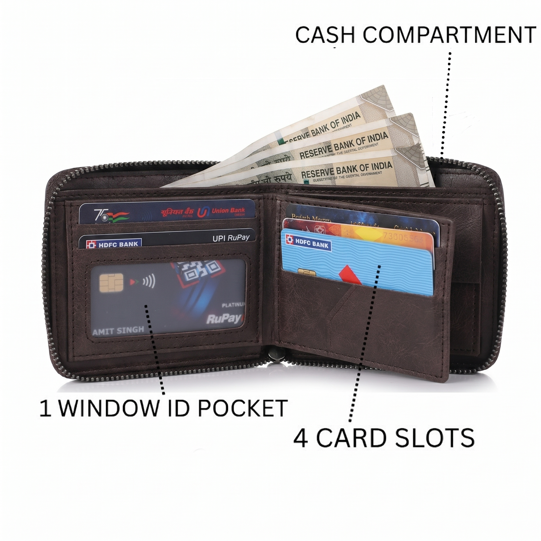 Men’s Vegan Leather Zip Wallet by RoyalThakur – Slim & Durable Everyday Use IM-32