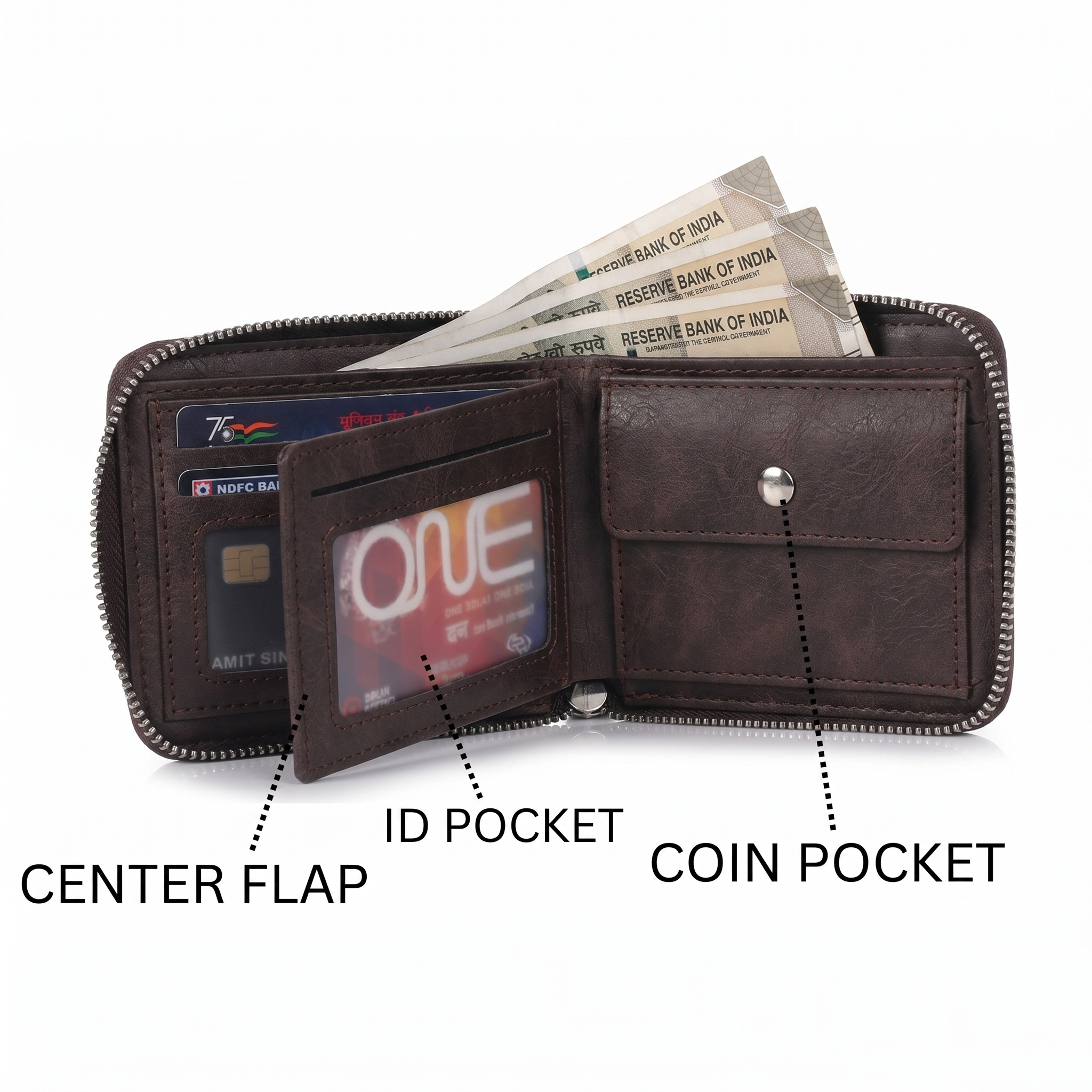 Men’s Vegan Leather Zip Wallet by RoyalThakur – Slim & Durable Everyday Use IM-32