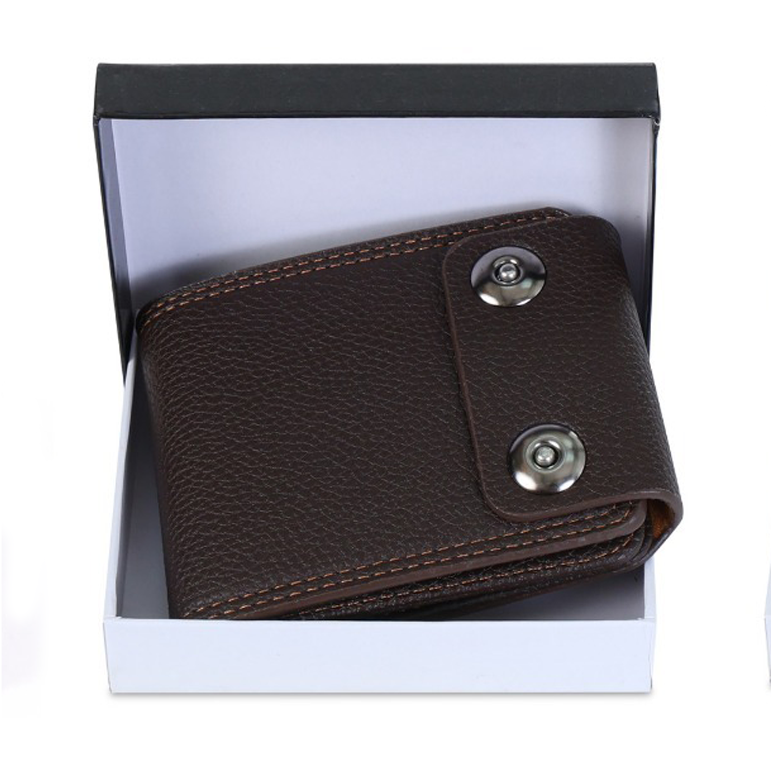 Classic Black Men’s Wallet – Coin Pocket, ID Window, Double Button Closure & Slim Design IL-48