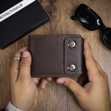 Classic Black Men’s Wallet – Coin Pocket, ID Window, Double Button Closure & Slim Design IL-48