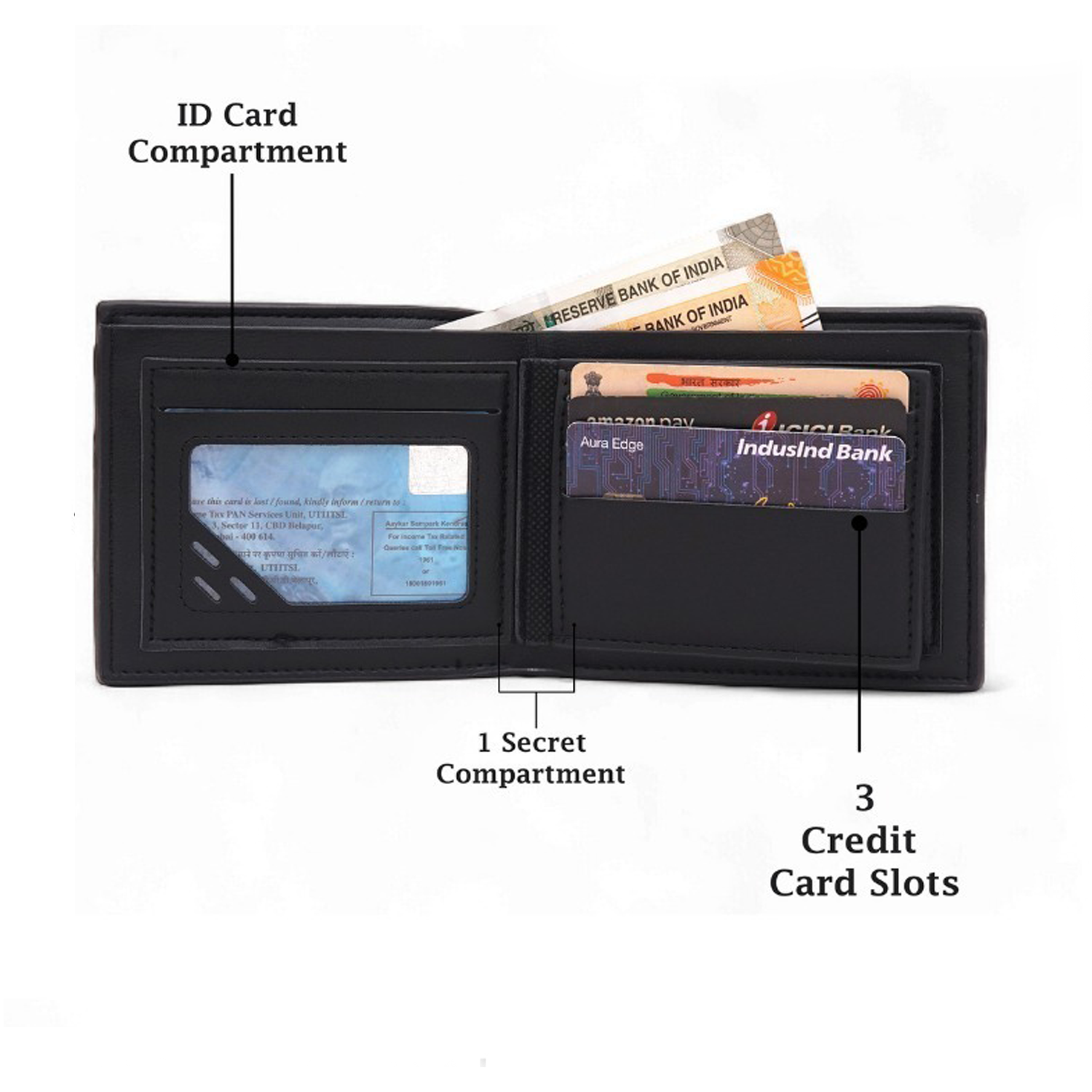Elegant Black Men’s Wallet with Strap Detail & Pocket-Friendly Build NQ-14