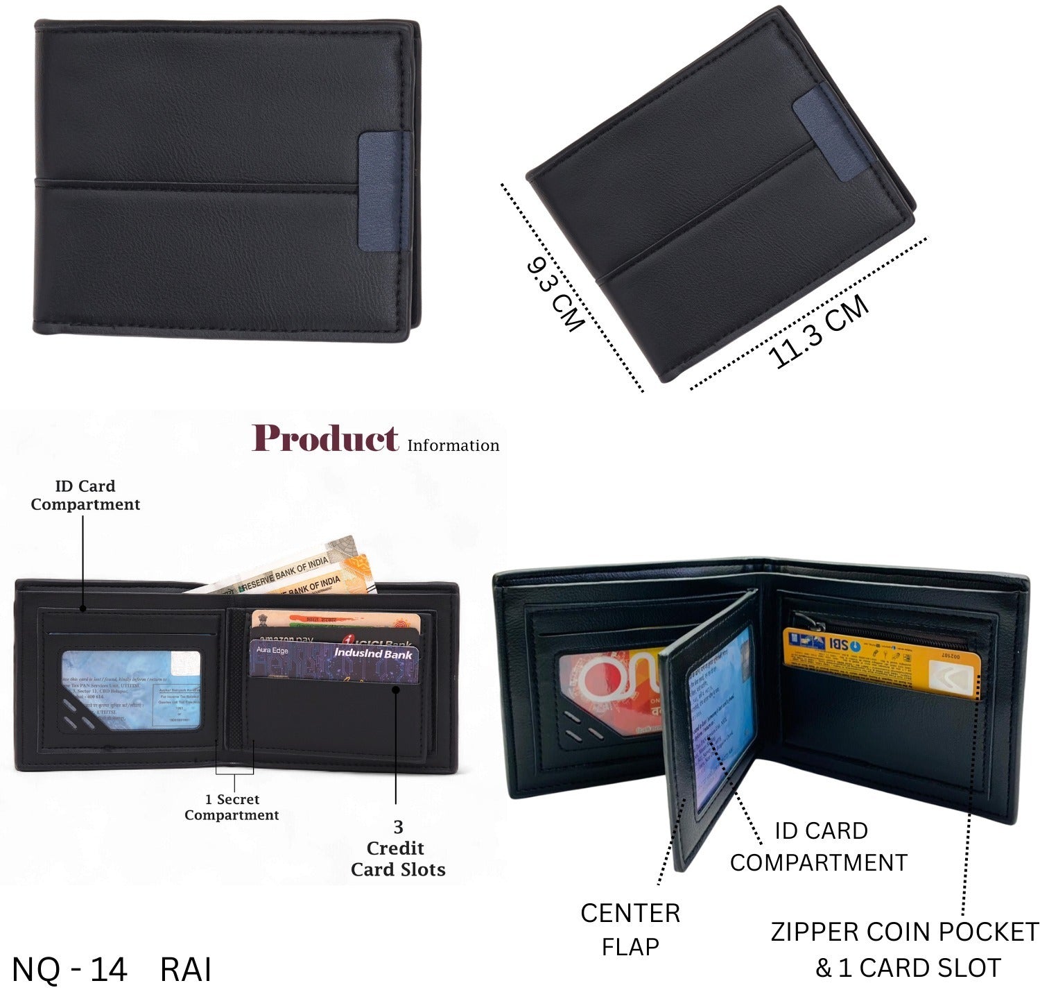 Elegant Black Men’s Wallet with Strap Detail & Pocket-Friendly Build NQ-14