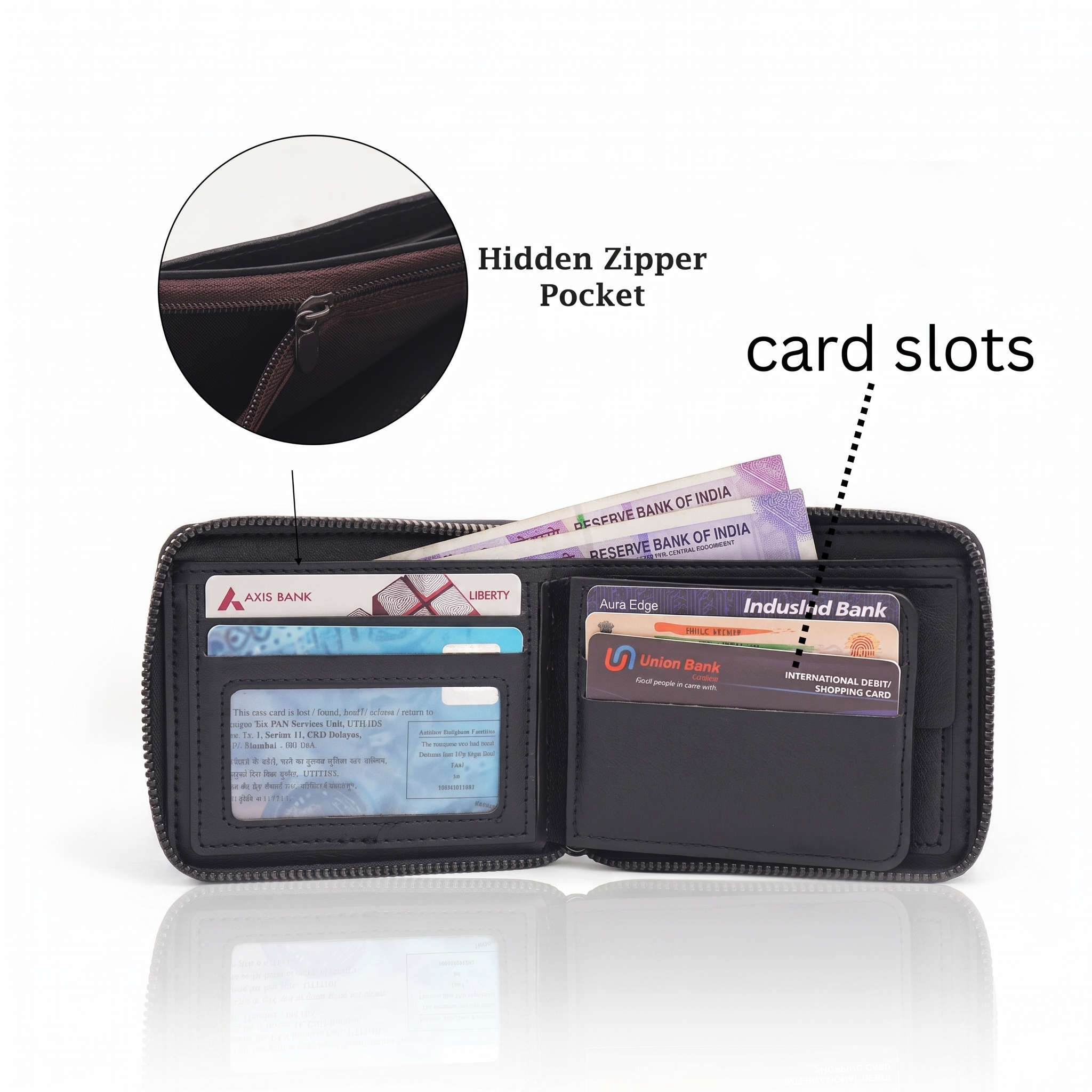 High-End Men’s Zip Wallet with Coin Pocket & Multi Card Slots BI-06