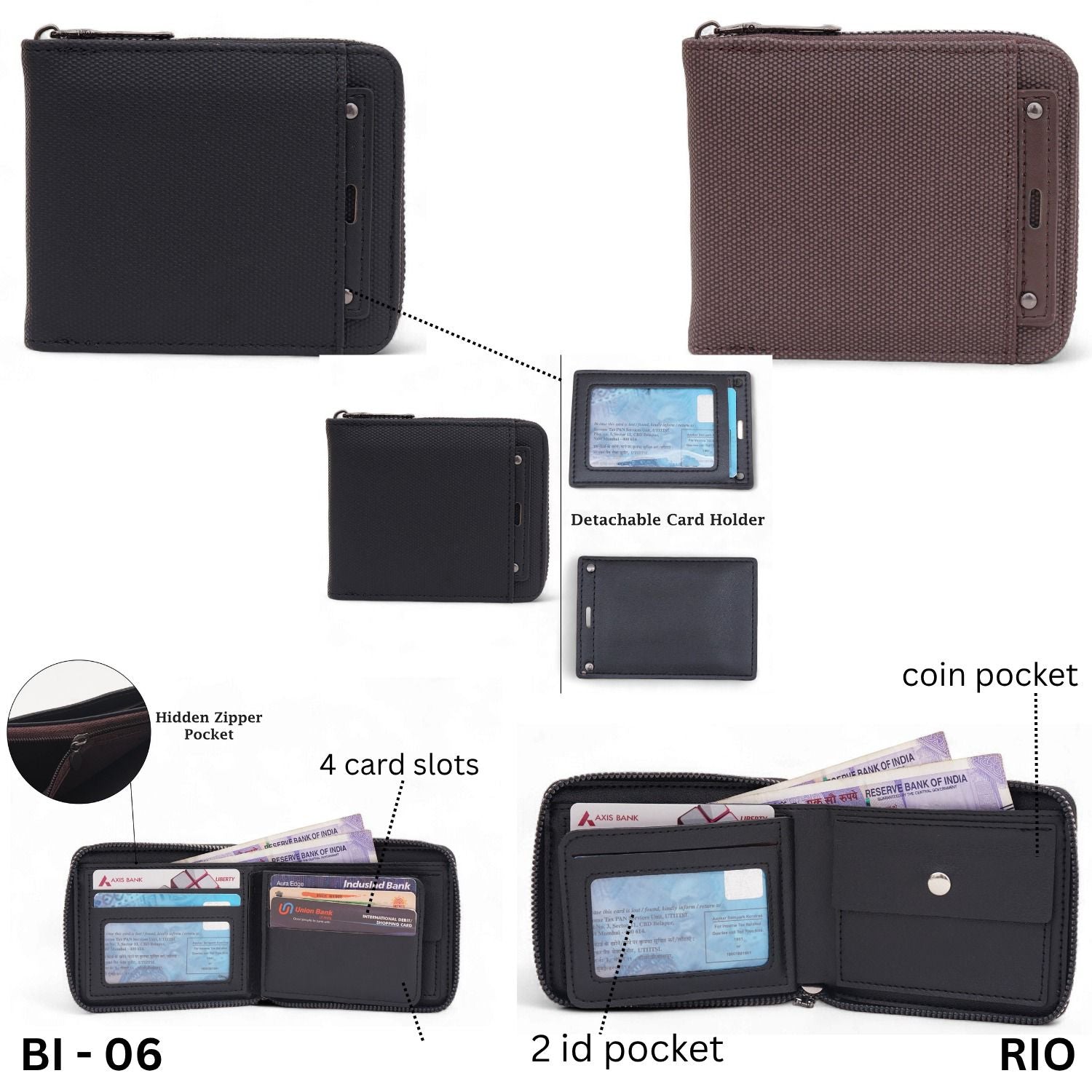 High-End Men’s Zip Wallet with Coin Pocket & Multi Card Slots BI-06