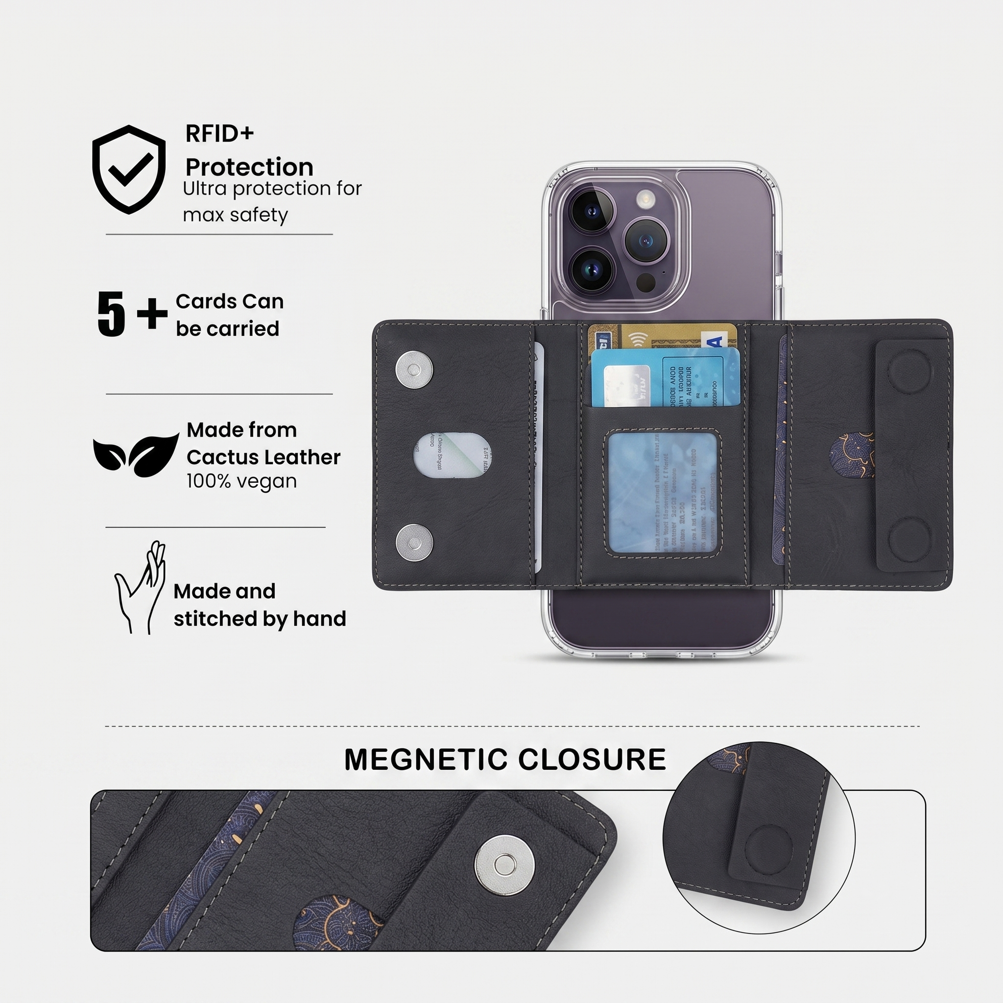 Men's RFID Blocking MagSafe Magnetic Wallet Card Holder JU-06
