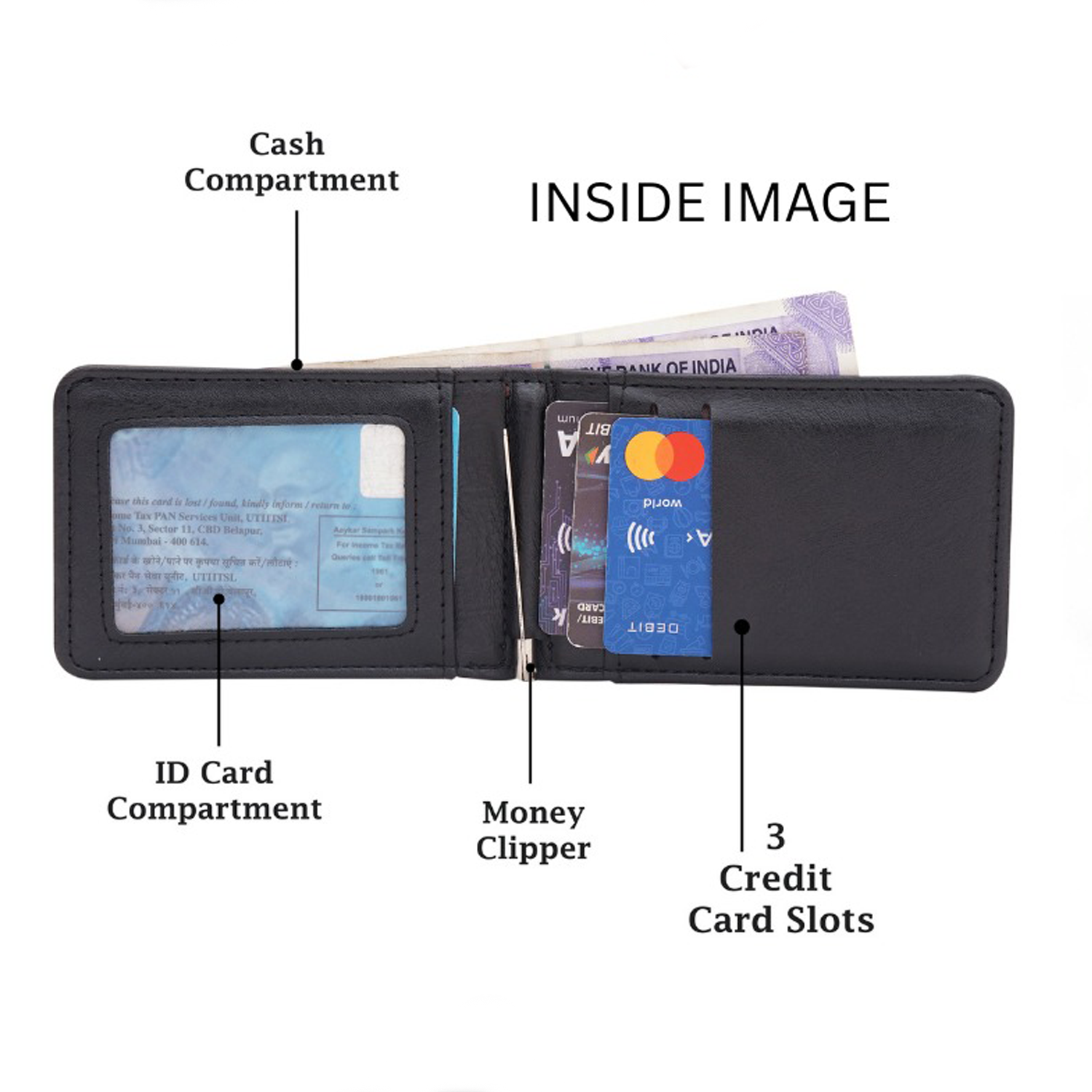 Men's Slim Vegan Leather Money Clip Wallet | Compact Card Holder with ID Window, Multiple Card Slots & Cash Clip OD-19
