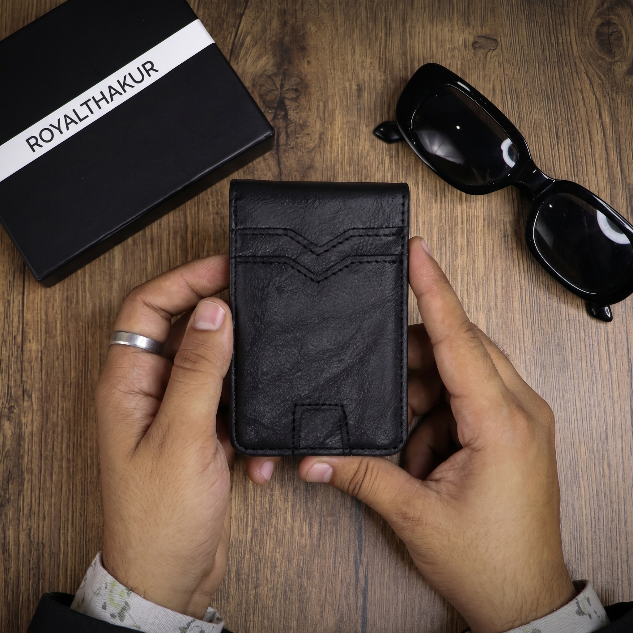 Men's Slim Vegan Leather Money Clip Wallet | Compact Card Holder with ID Window, Multiple Card Slots & Cash Clip OD-19