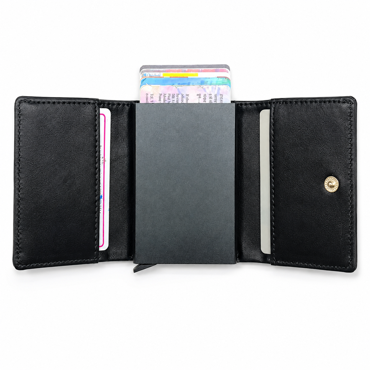 Men’s Vegan Leather Pop-Up Wallet | Slim Metal Card Holder with Push Button Closure RNNB-001
