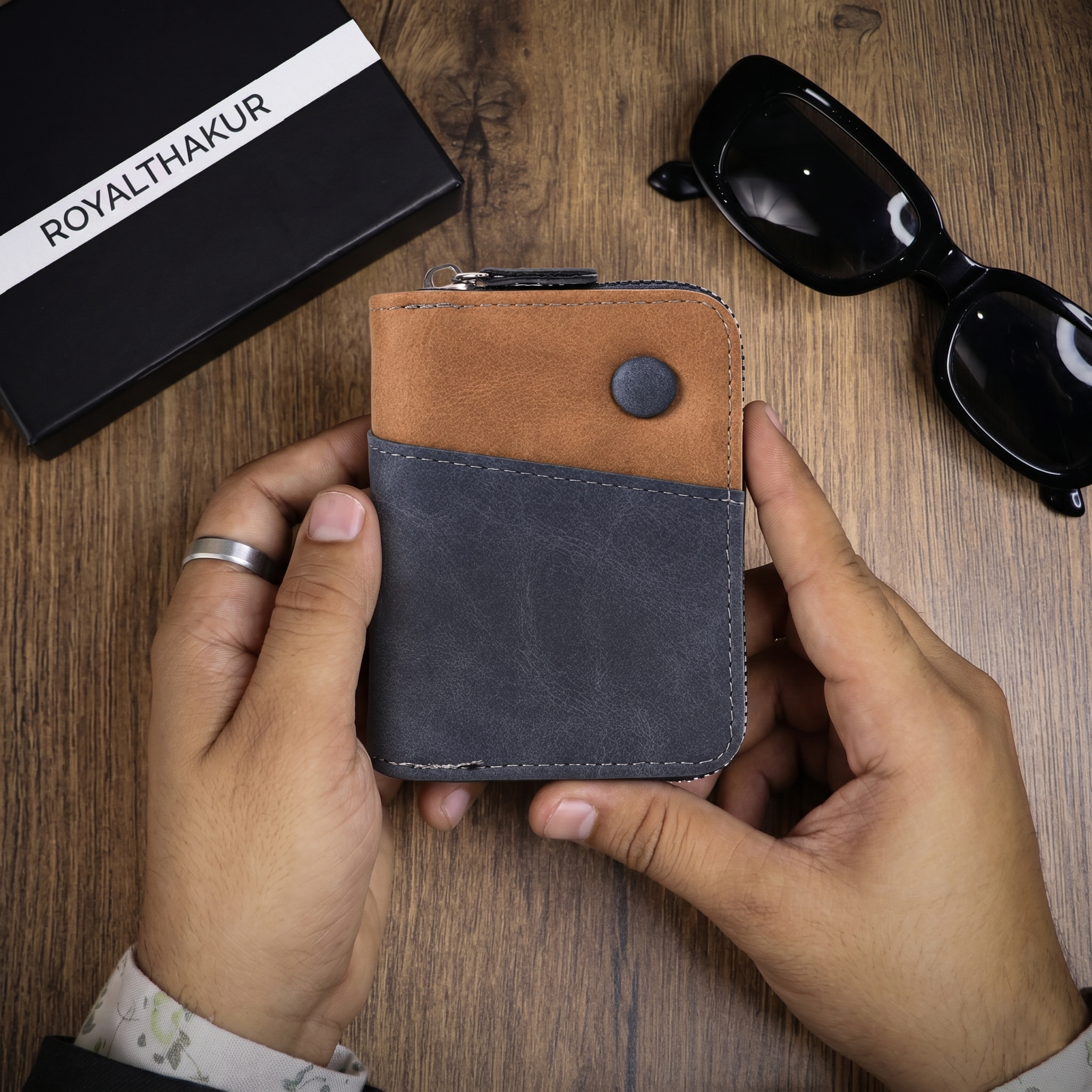 Premium Dual-Tone Leather Wallet for Men with Zip Closure BS-04