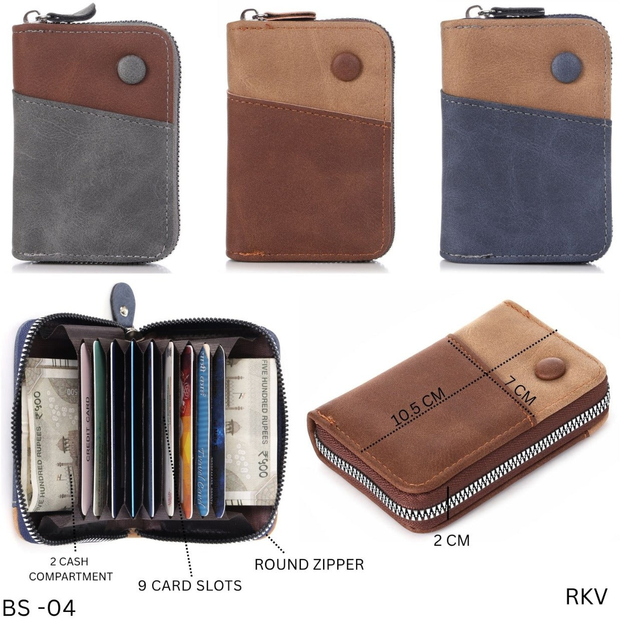 Premium Dual-Tone Leather Wallet for Men with Zip Closure BS-04