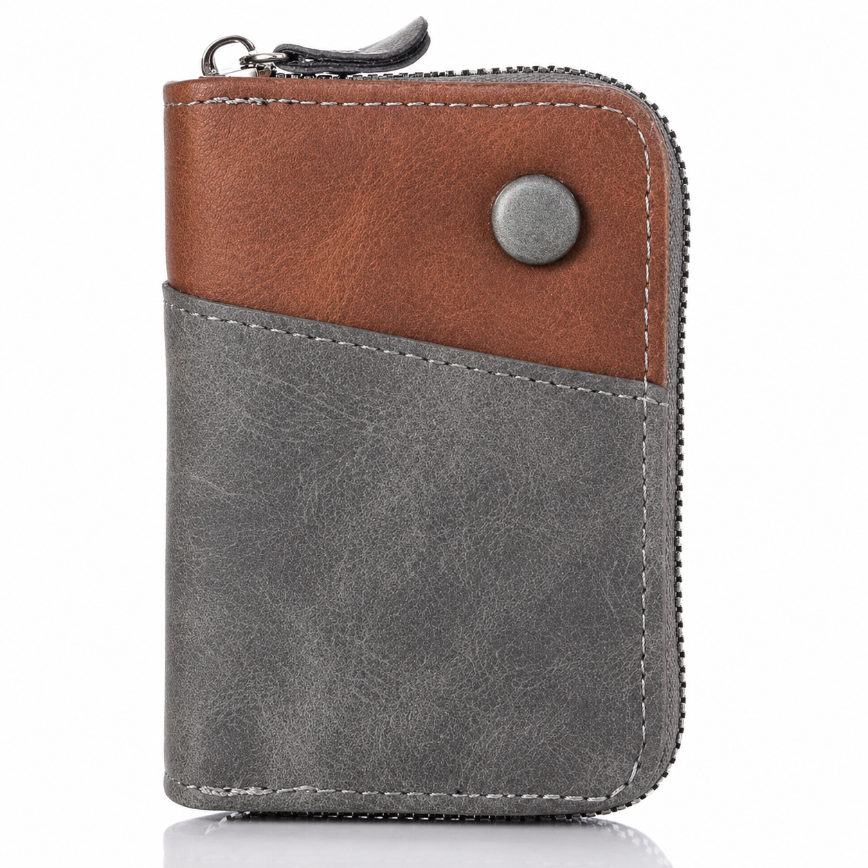 Premium Dual-Tone Leather Wallet for Men with Zip Closure BS-04