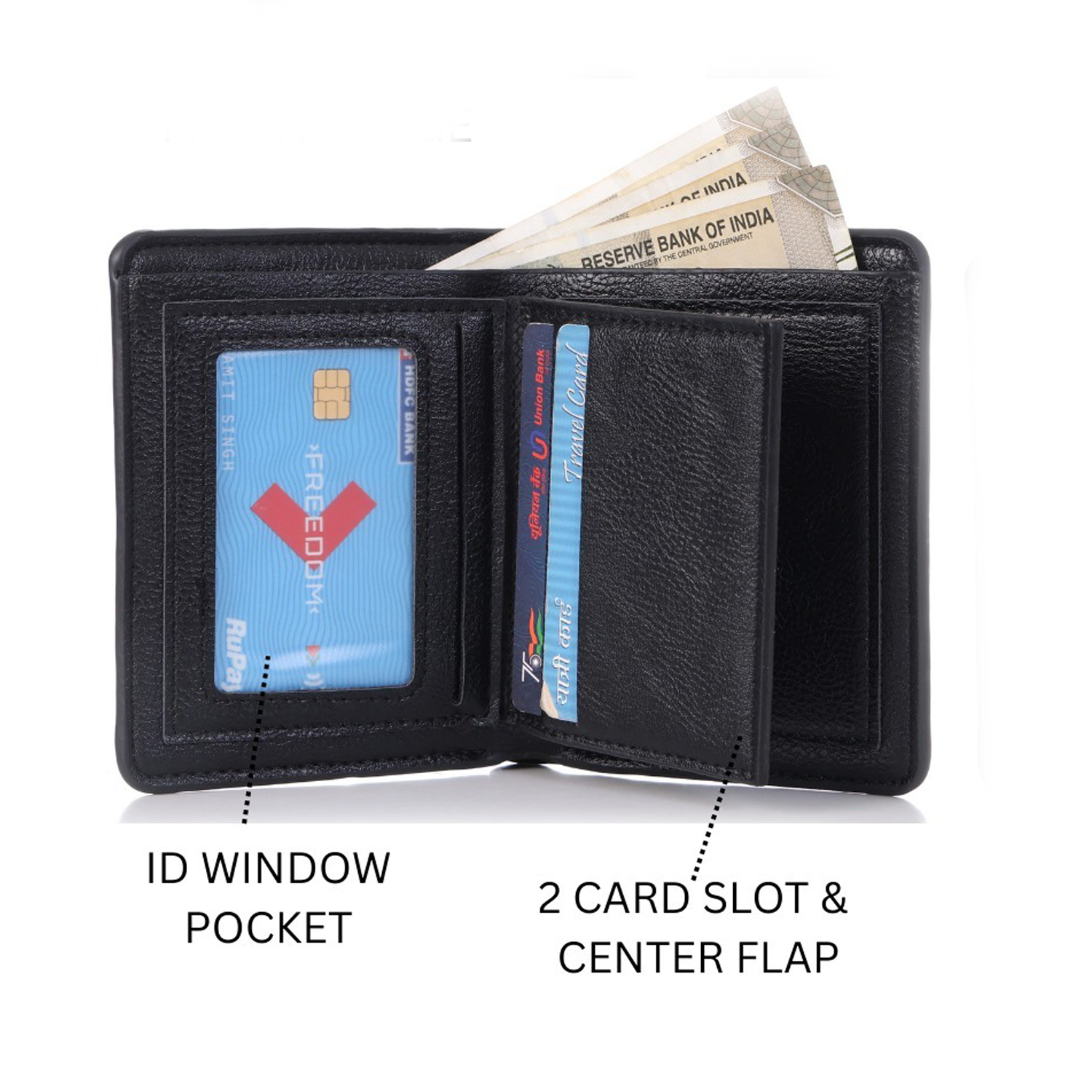 Premium Men’s Bi-Fold Wallet – ID Card Pocket, Center Flap & Cash Compartments IM-42