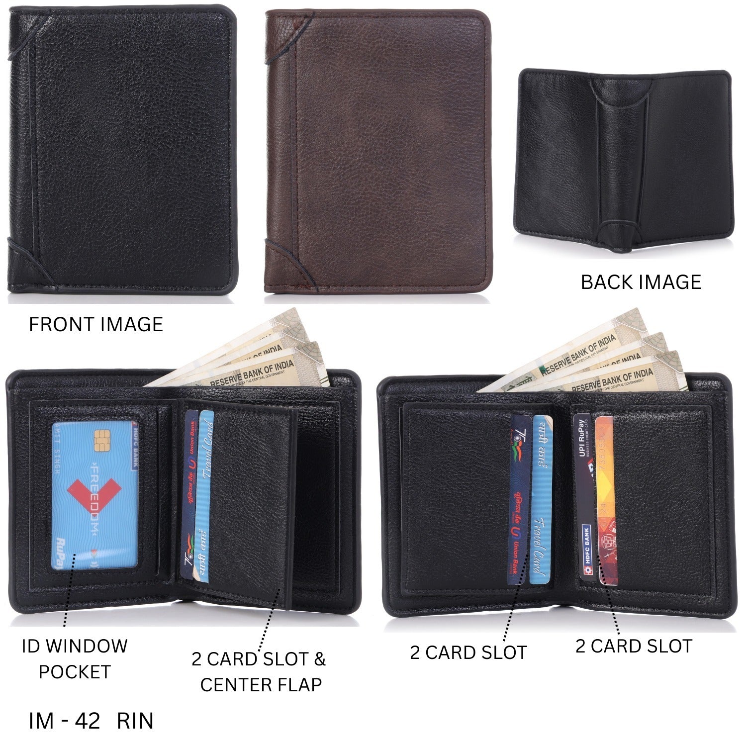 Premium Men’s Bi-Fold Wallet – ID Card Pocket, Center Flap & Cash Compartments IM-42