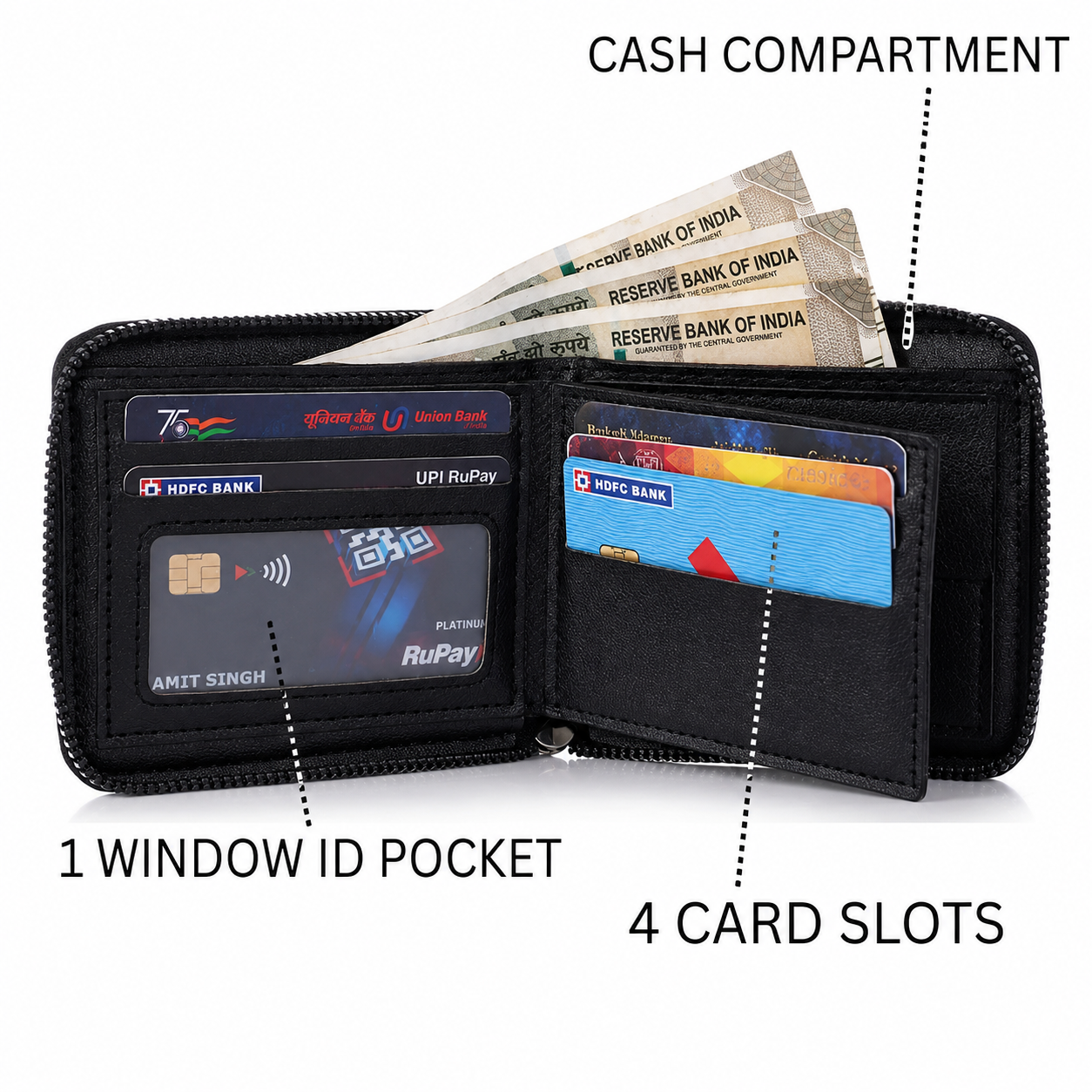 Premium Men's Vegan Leather Zip Wallet with Detachable Card Holder, Coin Pocket & RFID Protection IM-21
