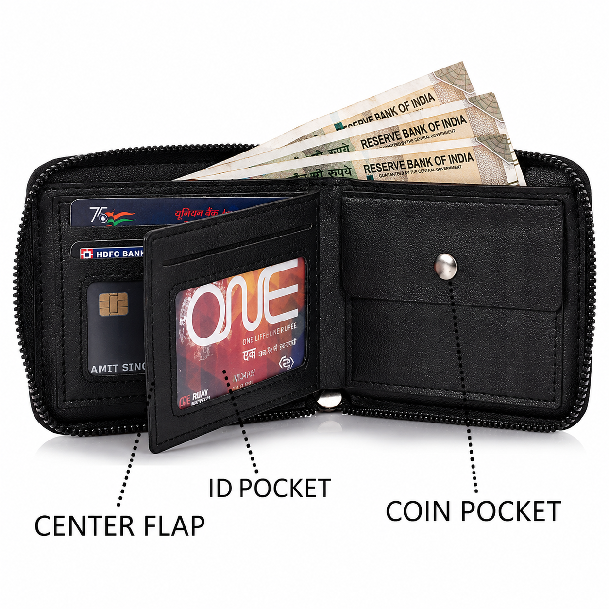 Premium Men's Vegan Leather Zip Wallet with Detachable Card Holder, Coin Pocket & RFID Protection IM-21