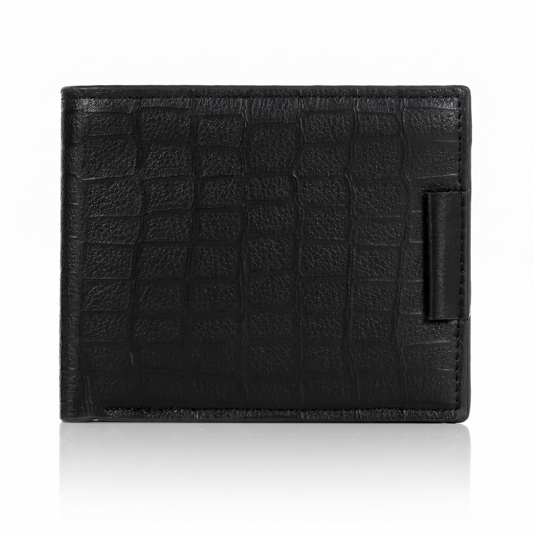 The Midnight Croc Edition: Textured Matte Black Bifold Wallet with Security Tab NQ-12