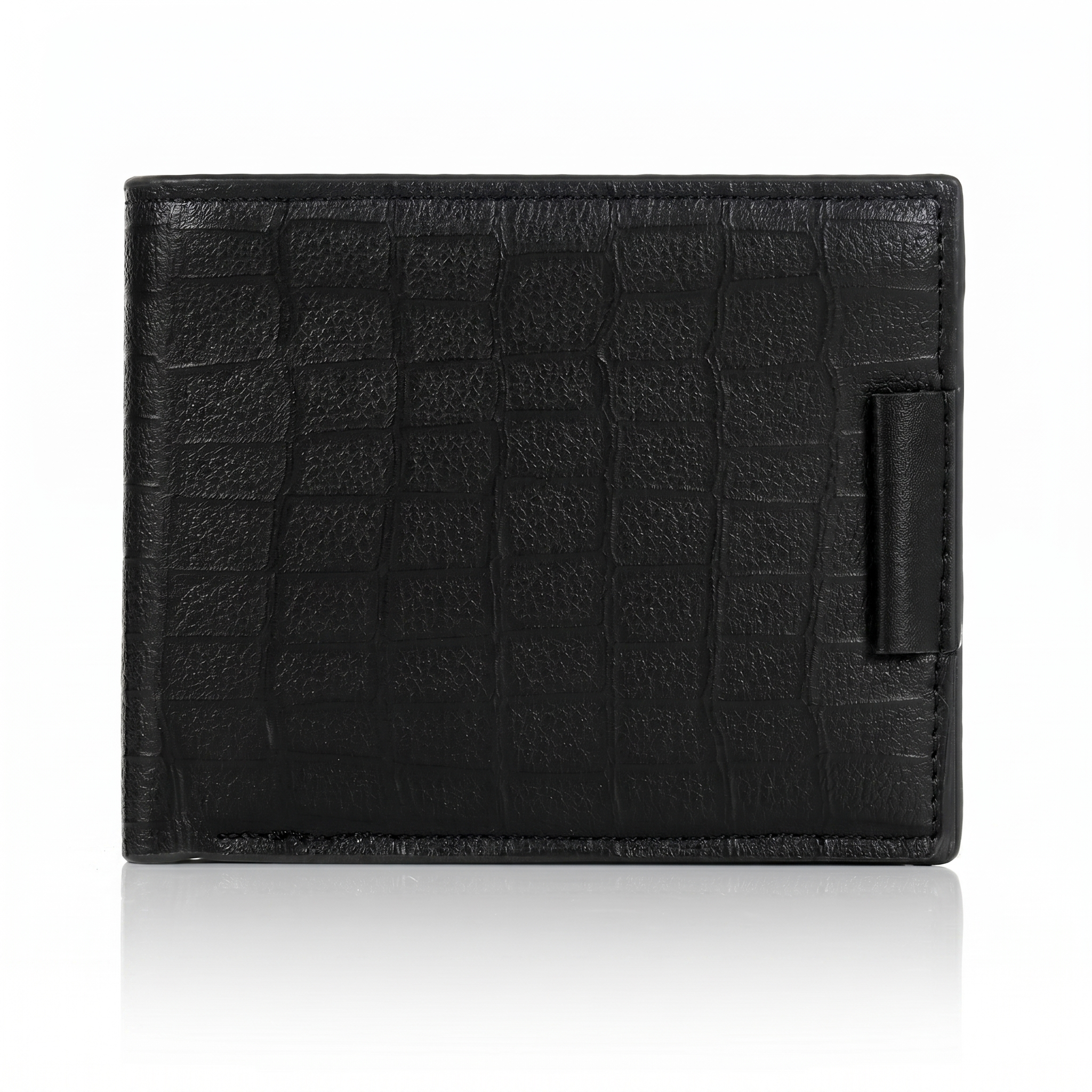 The Midnight Croc Edition: Textured Matte Black Bifold Wallet with Security Tab NQ-12