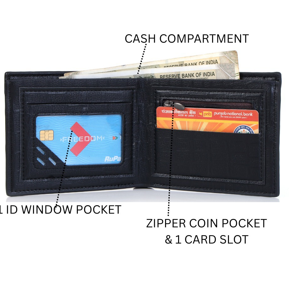 The Midnight Croc Edition: Textured Matte Black Bifold Wallet with Security Tab NQ-12