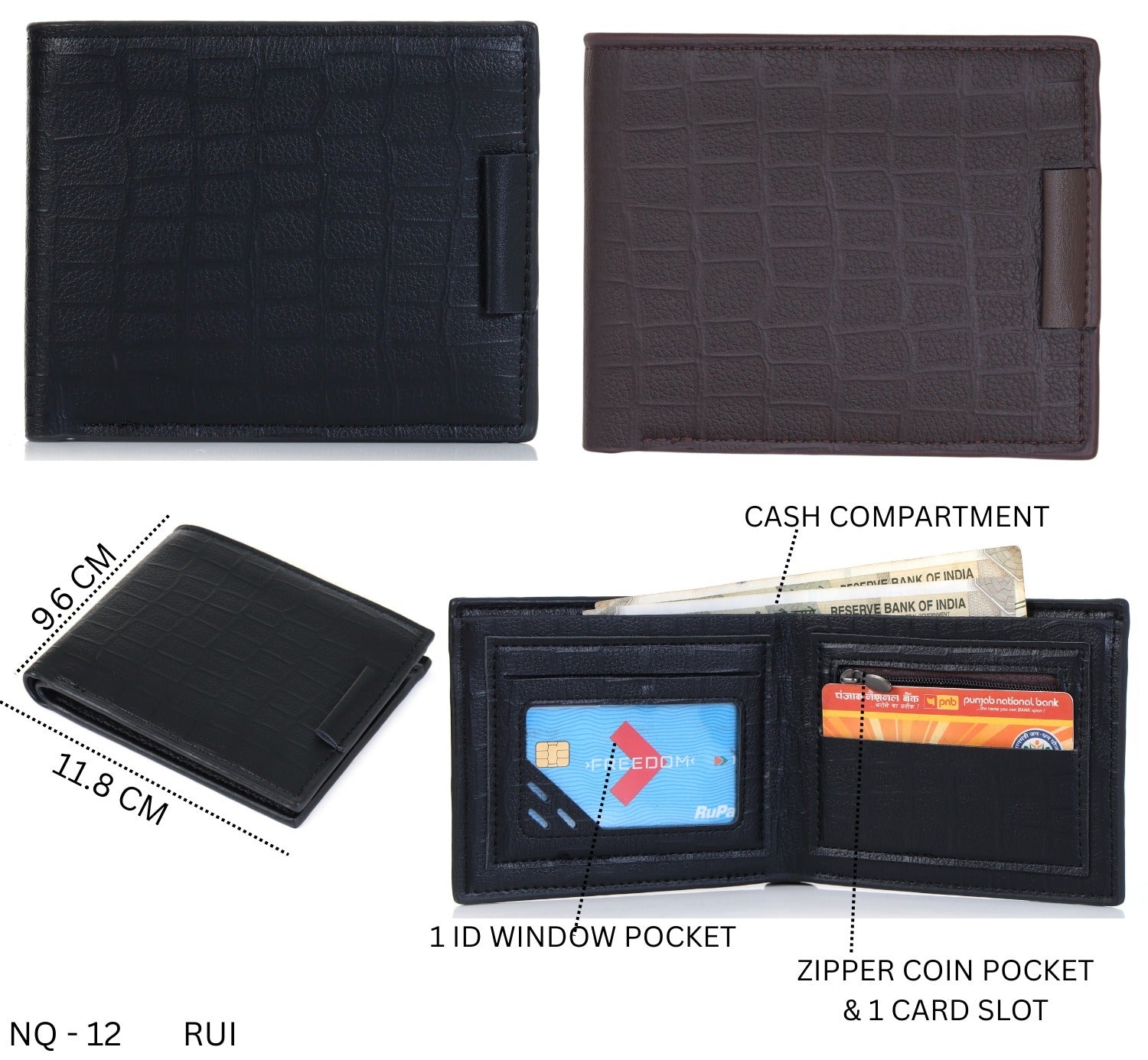 The Midnight Croc Edition: Textured Matte Black Bifold Wallet with Security Tab NQ-12