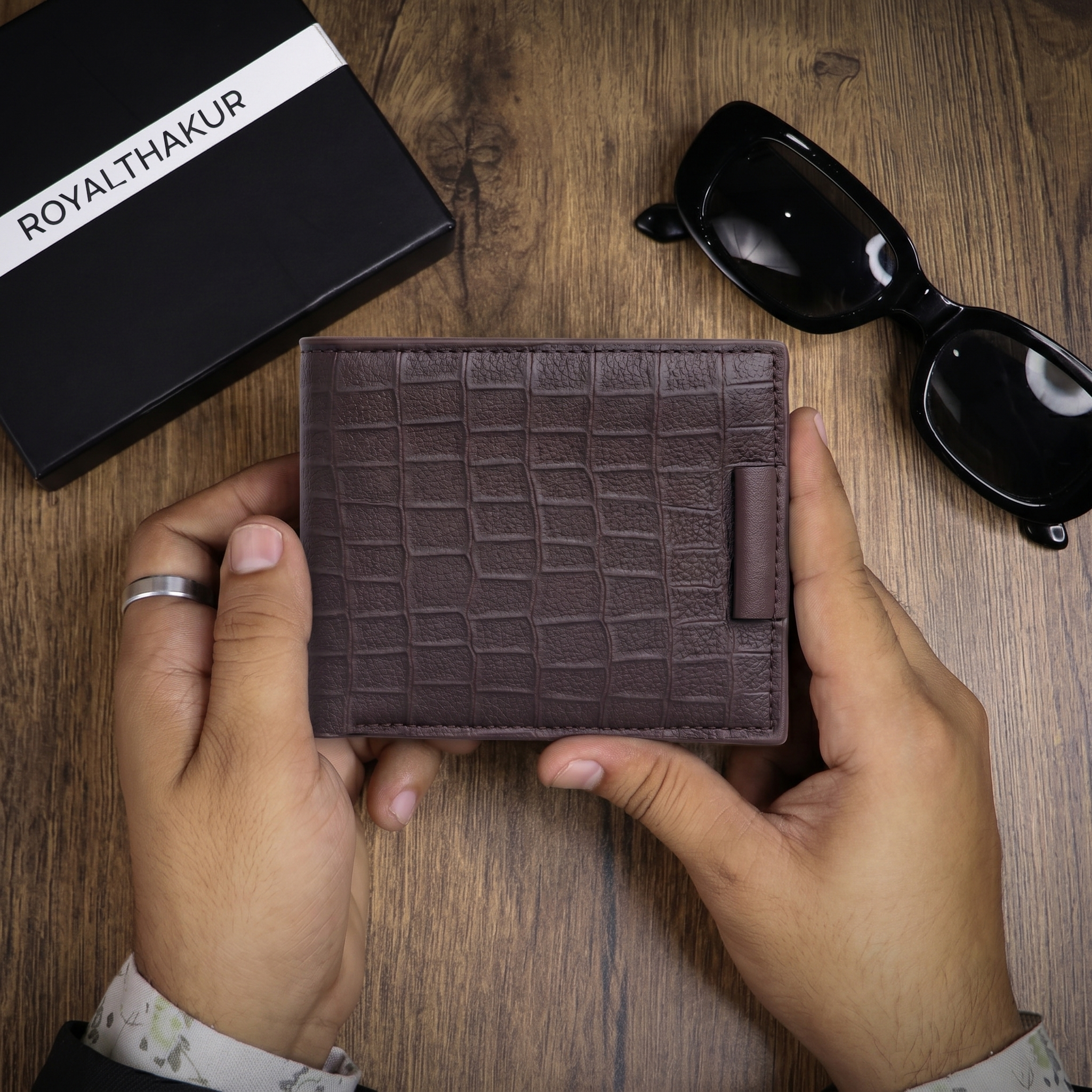 The Midnight Croc Edition: Textured Matte Black Bifold Wallet with Security Tab NQ-12