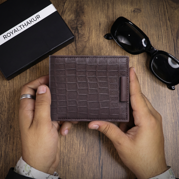 The Midnight Croc Edition: Textured Matte Black Bifold Wallet with Security Tab NQ-12